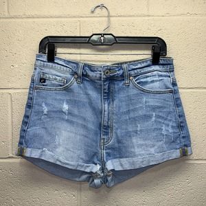 KANCAN Jean Shorts Women’s Size Large Blue Light Wash High Rise Cuffed Denim